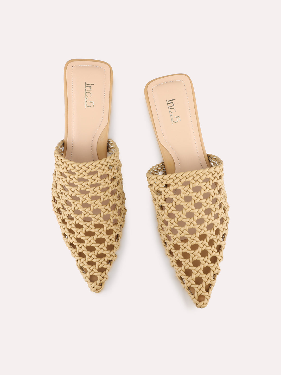 Womens Beige Party Wear Solid Pointed Toe Kitten Heel Sandals