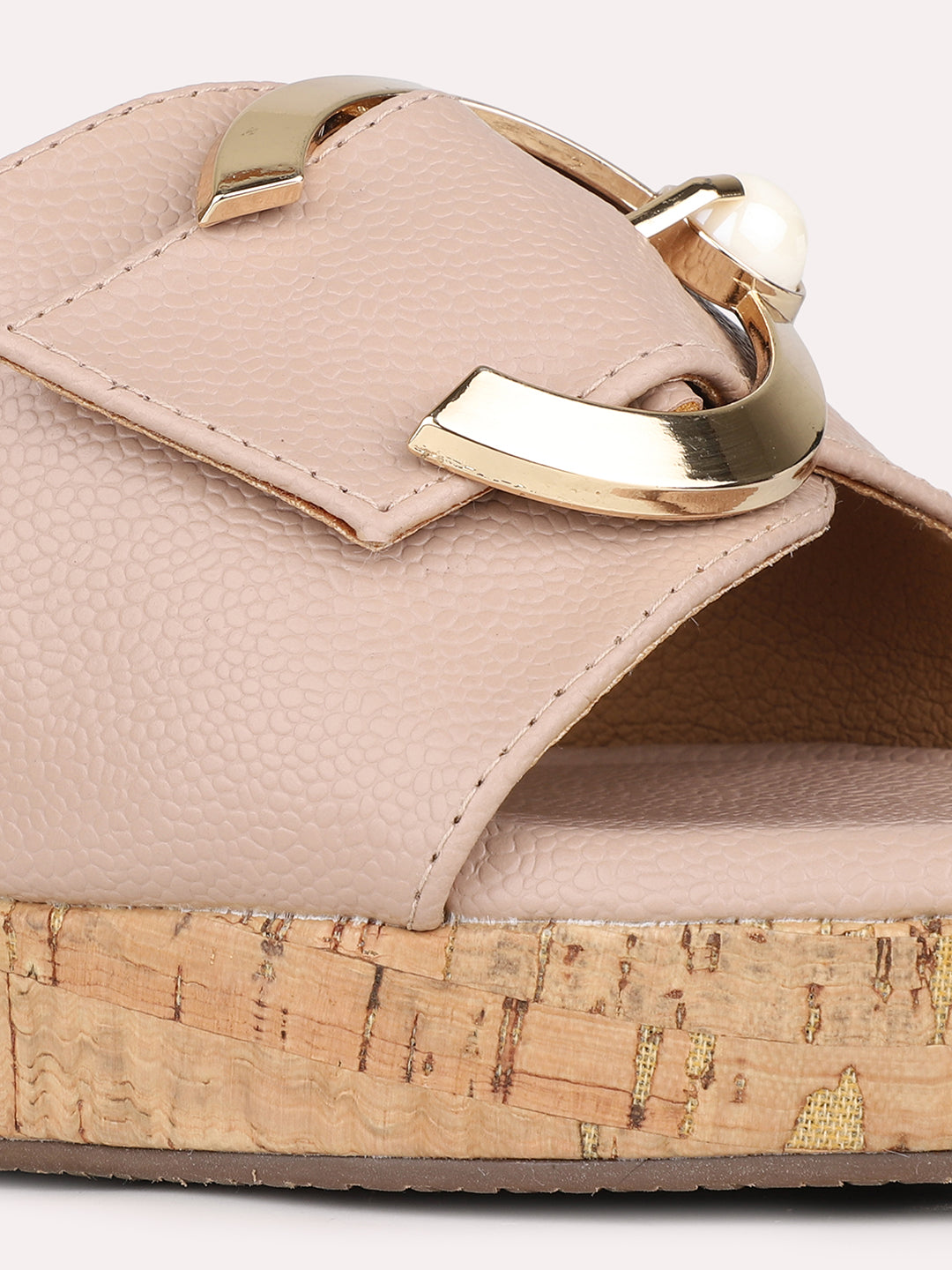 Womens Nude Party Wear Solid Round Toe Wedge Heel Sandals