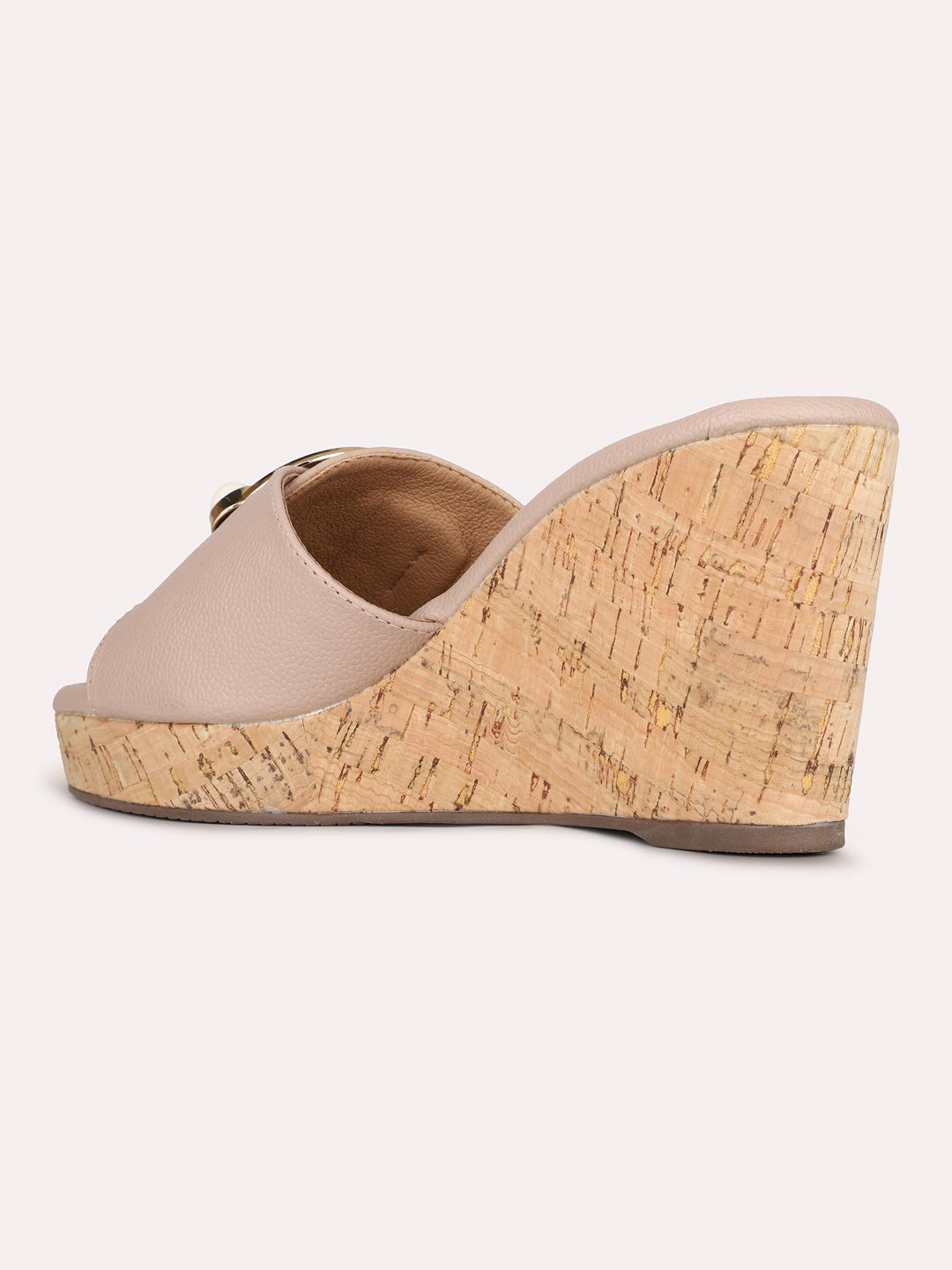 Womens Nude Party Wear Solid Round Toe Wedge Heel Sandals