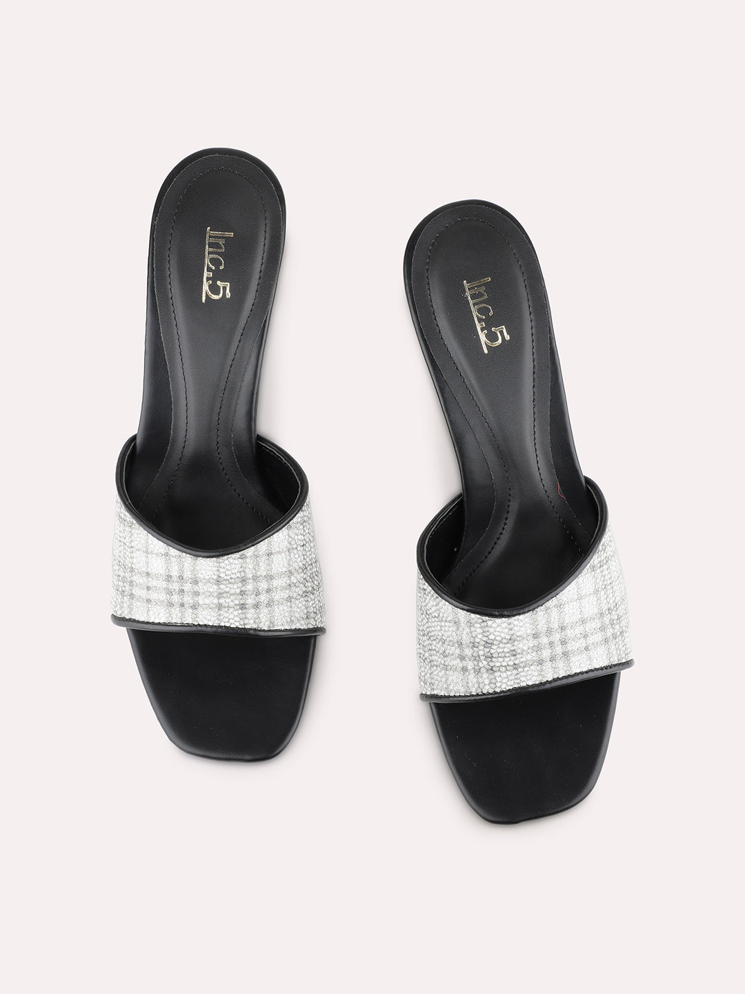 Womens Pewter Party Wear Printed Toe Square Toe Block Heel Sandals