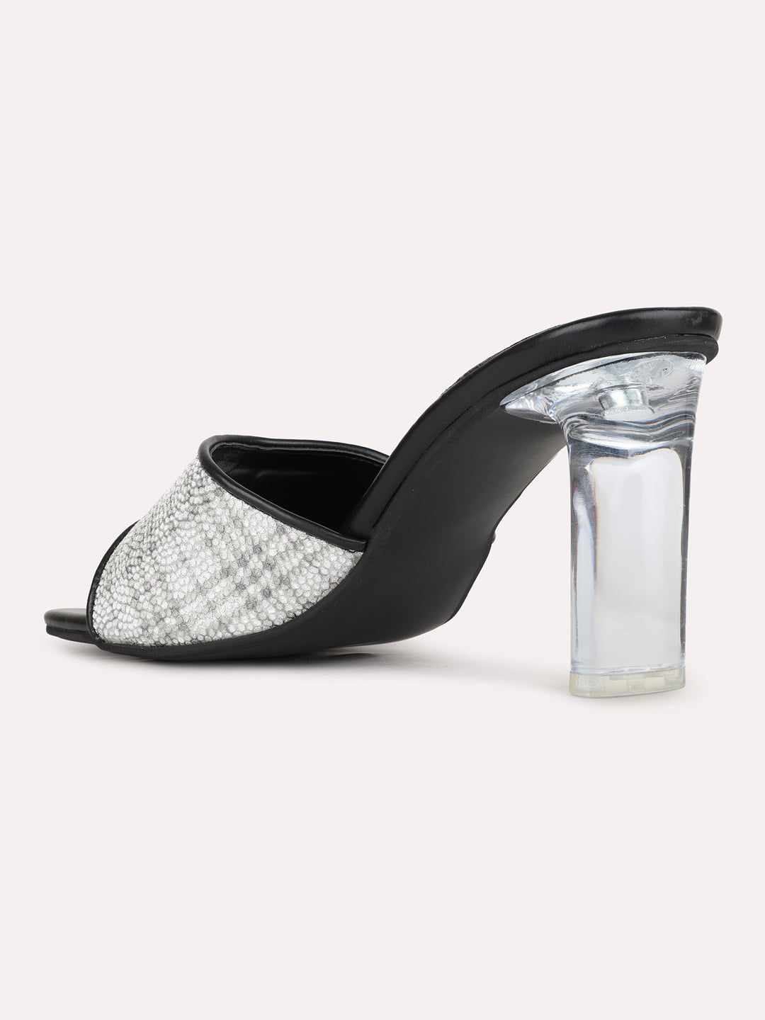 Womens Pewter Party Wear Printed Toe Square Toe Block Heel Sandals