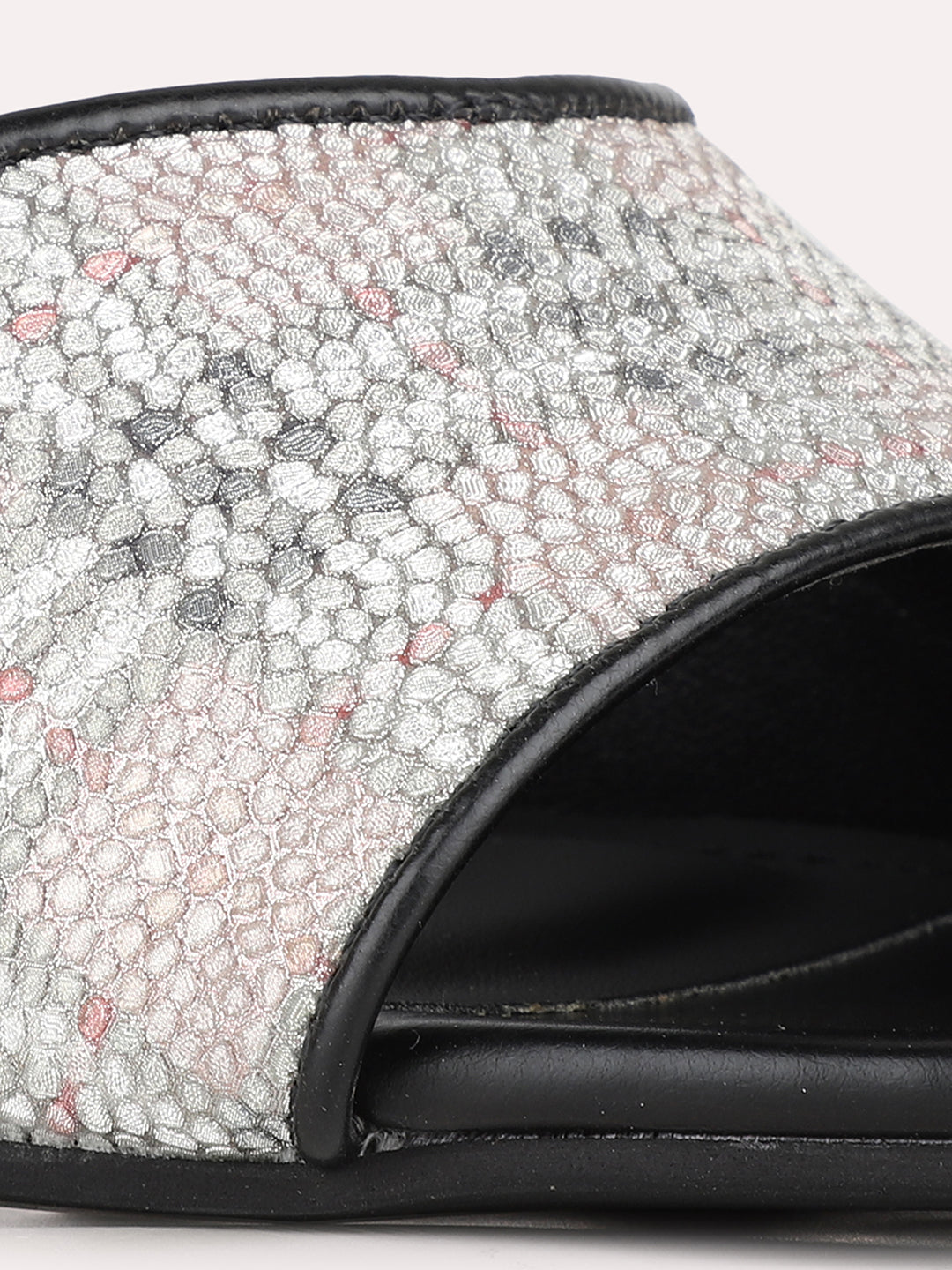 Womens Rose Gold Party Wear Printed Toe Square Toe Block Heel Sandals