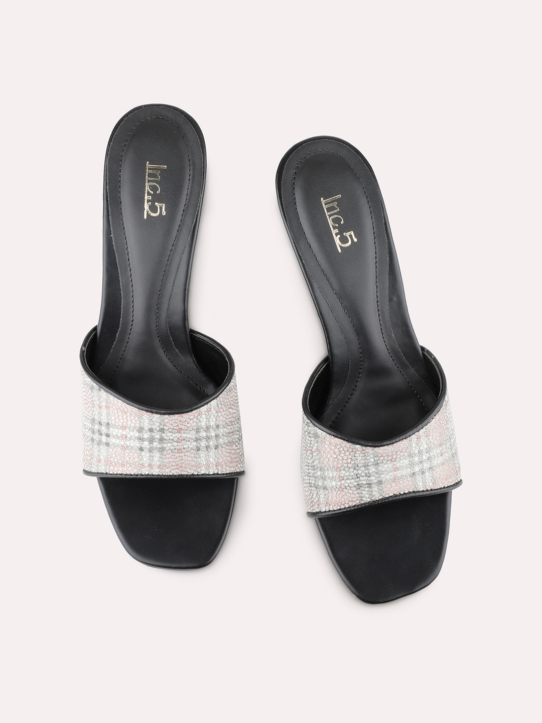 Womens Rose Gold Party Wear Printed Toe Square Toe Block Heel Sandals