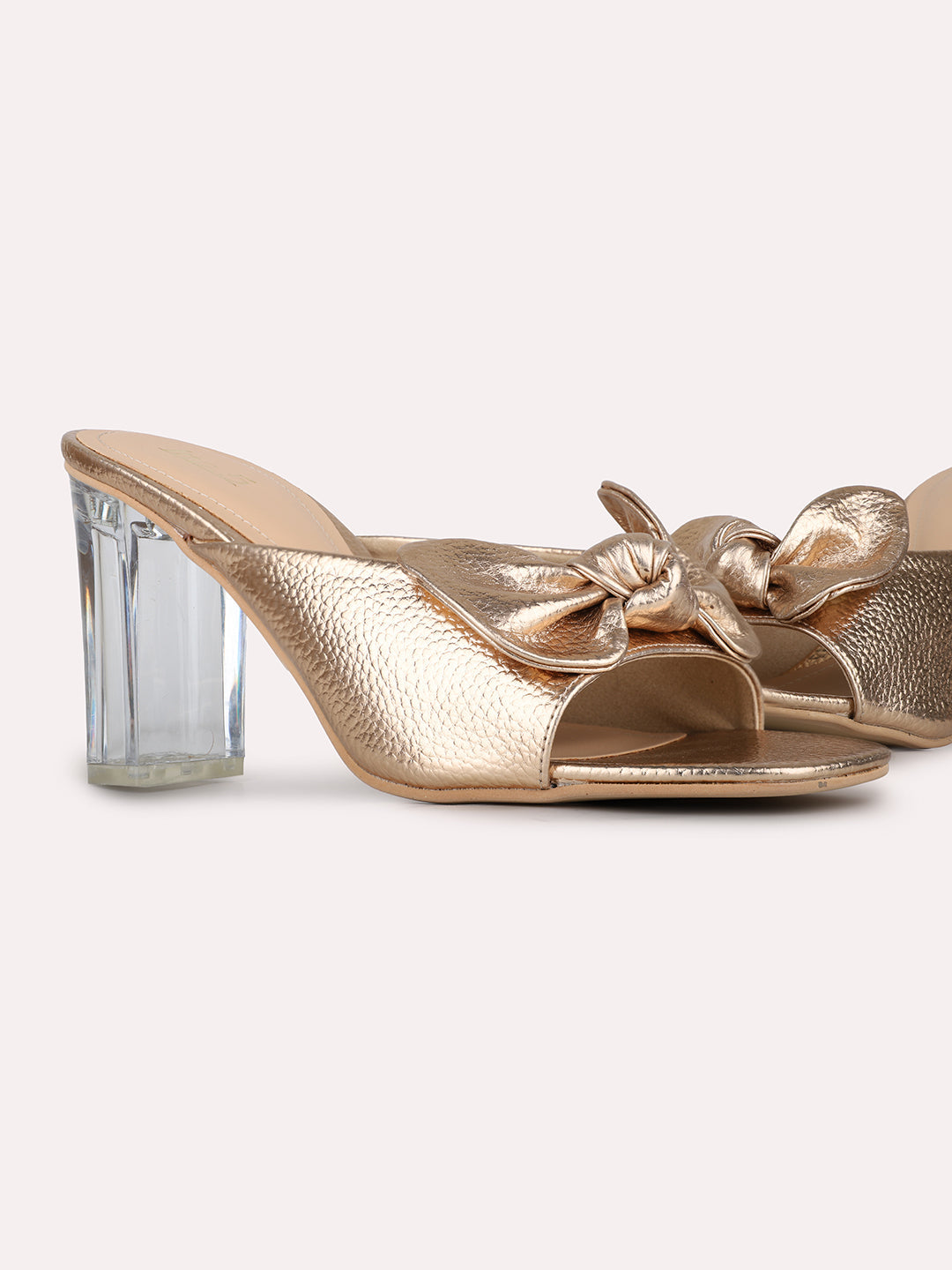 Womens Rose Gold Party Wear Solid Square Toe Block Heel Sandals