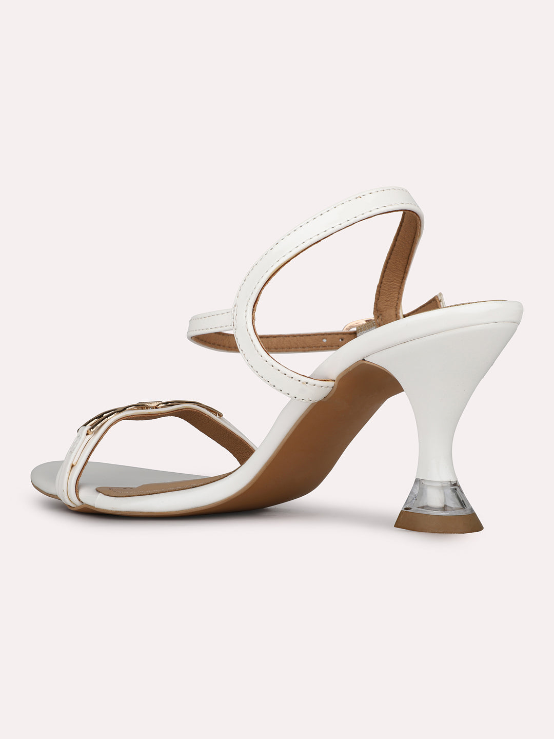 Womens White Party Wear Solid Square Toe Block Heel Sandals