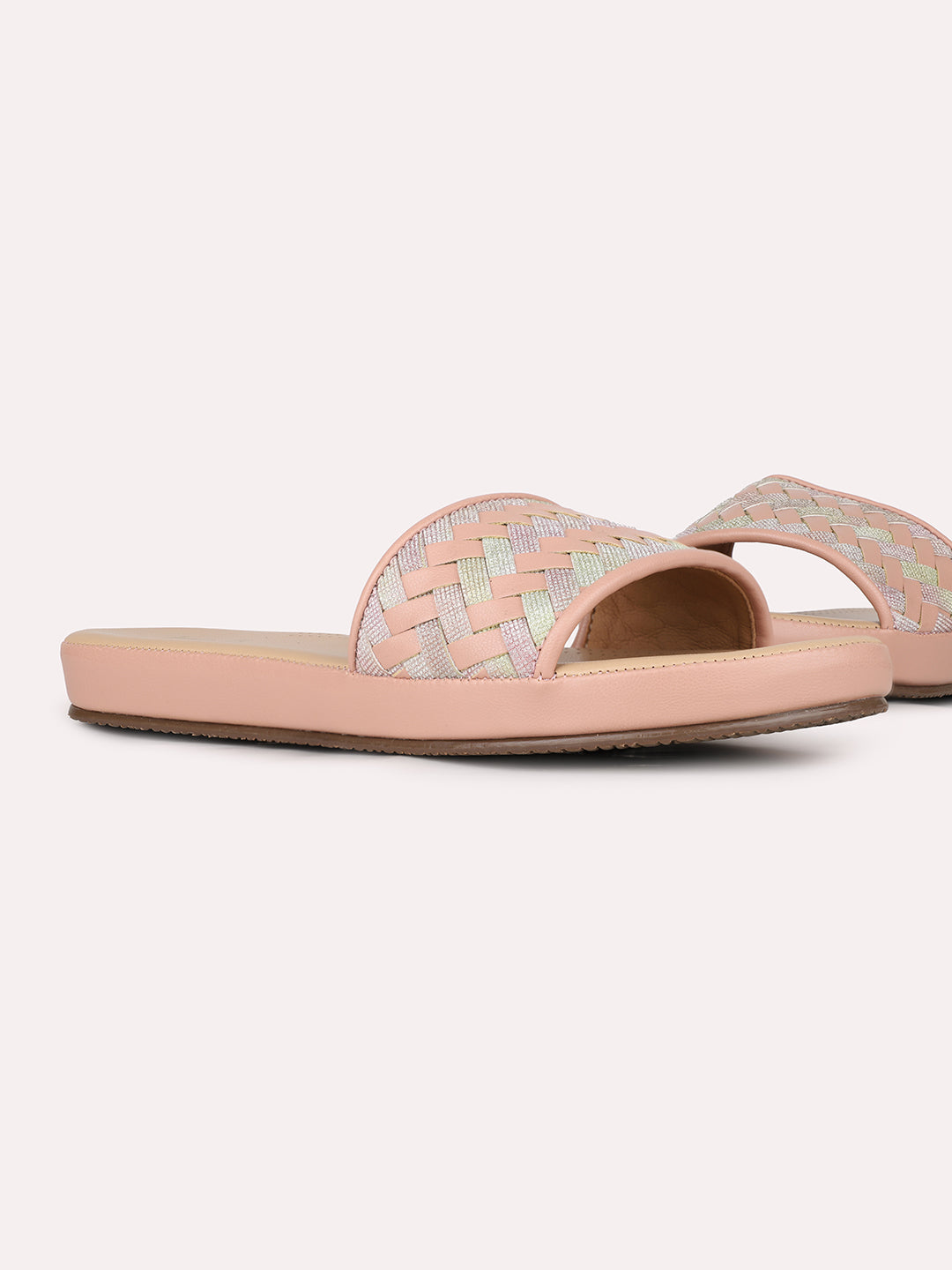 Womens Peach Casual Solid Open Toe Flat Slip-On Sandals