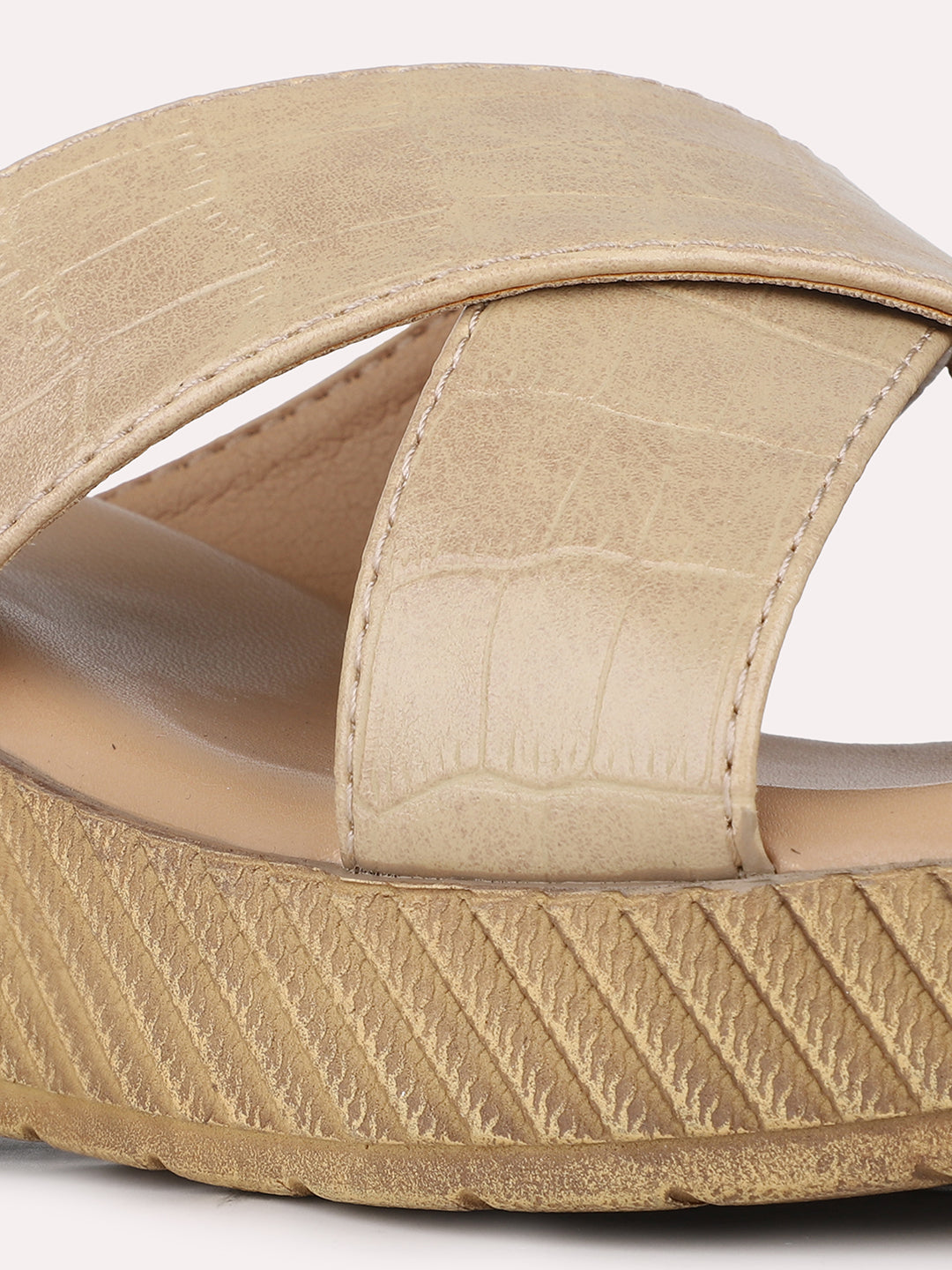 Womens Beige Party Wear Solid Round Toe Wedge Heels