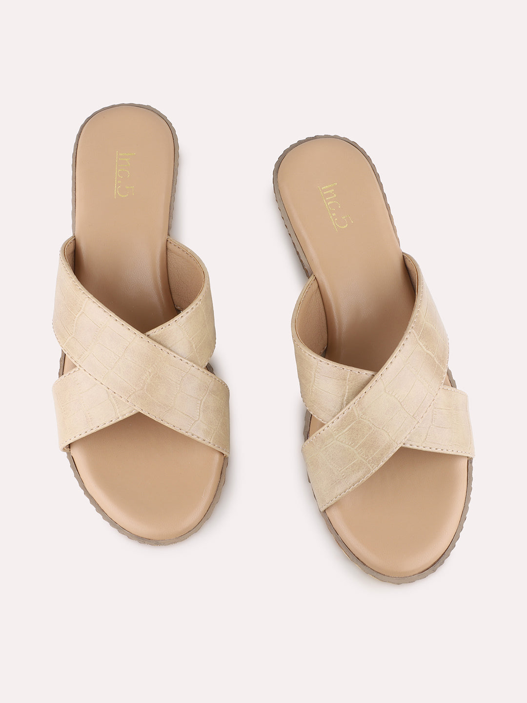 Womens Beige Party Wear Solid Round Toe Wedge Heels
