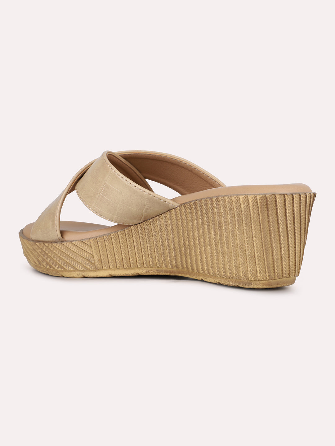Womens Beige Party Wear Solid Round Toe Wedge Heels