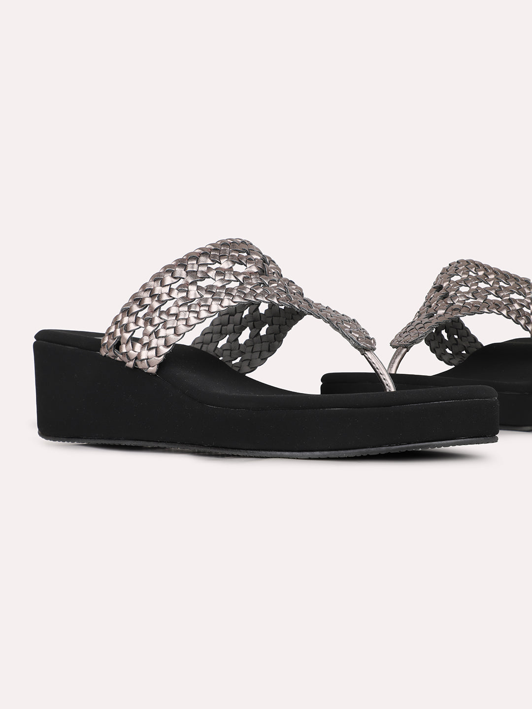 Womens Pewter Party Wear Embellished Round Toe Wedge Heel Sandals