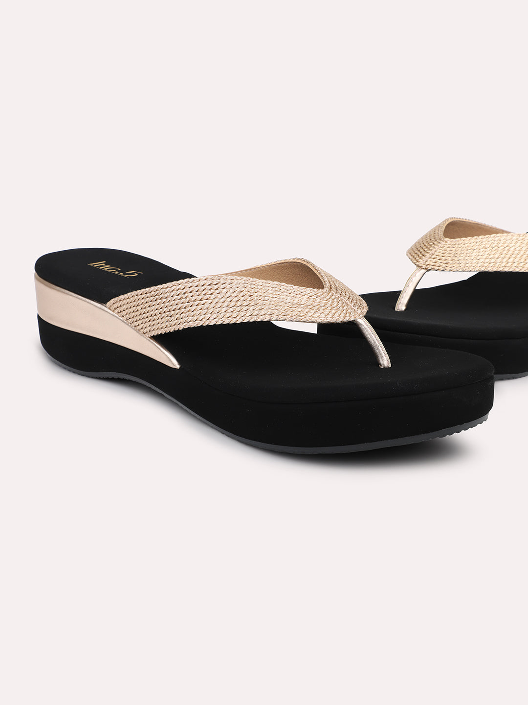 Womens Rose Gold Party Wear Embellished Round Toe Wedge Heel Sandals