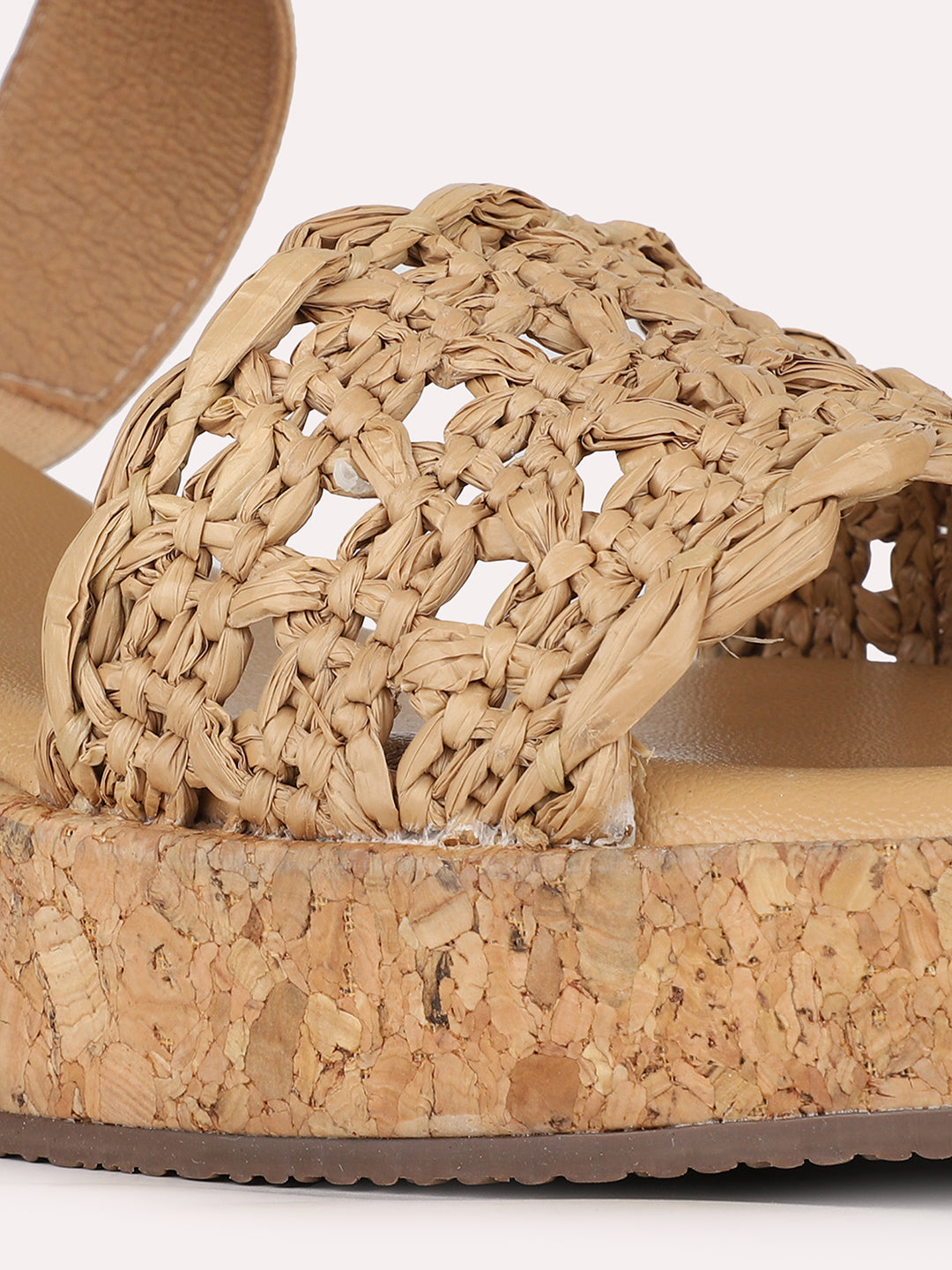 Womens Beige Party Wear Embellished Round Toe Wedge Heel Sandals