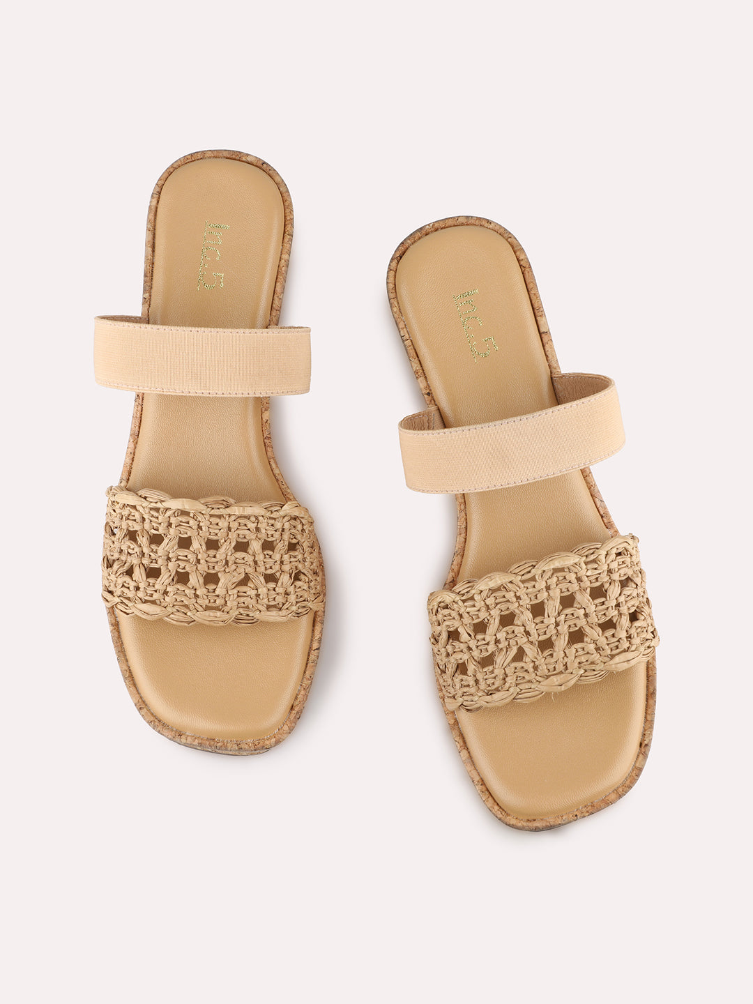 Womens Beige Party Wear Embellished Round Toe Wedge Heel Sandals