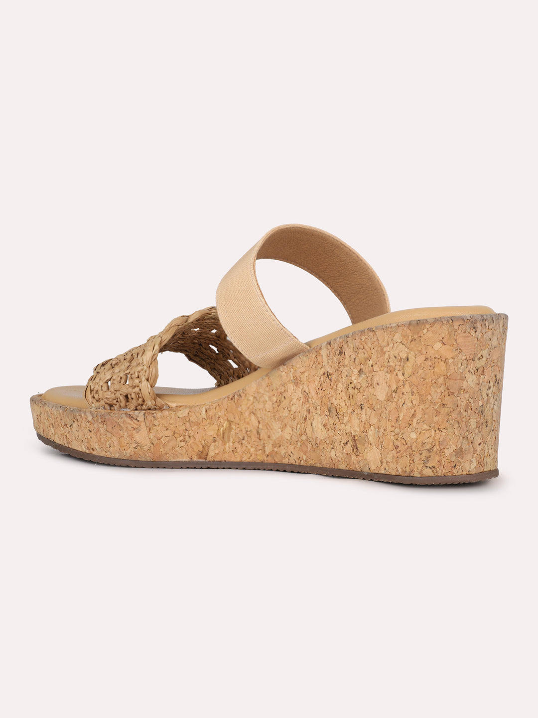 Womens Beige Party Wear Embellished Round Toe Wedge Heel Sandals