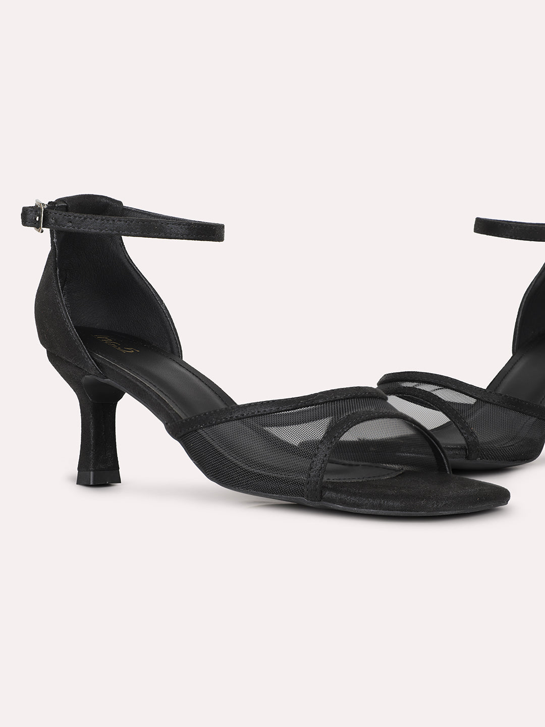 Womens Black Party Wear Transparent Square Toe Block Heel Sandals