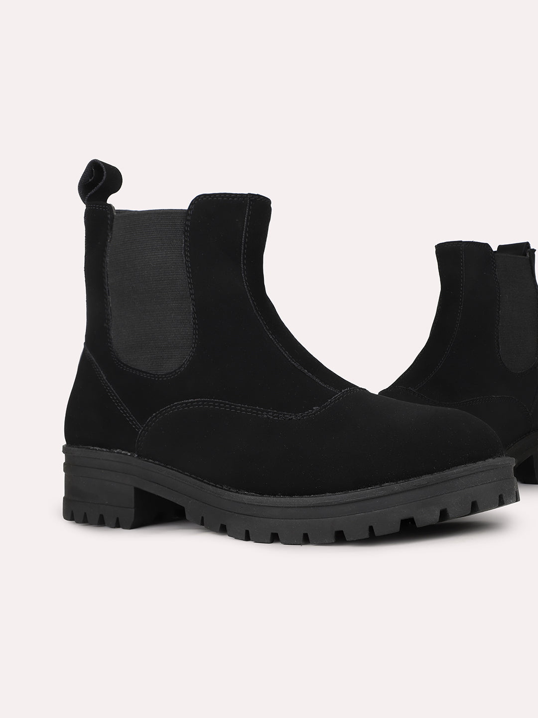 Womens Black Party Wear Solid Round Toe Chelsea Boots