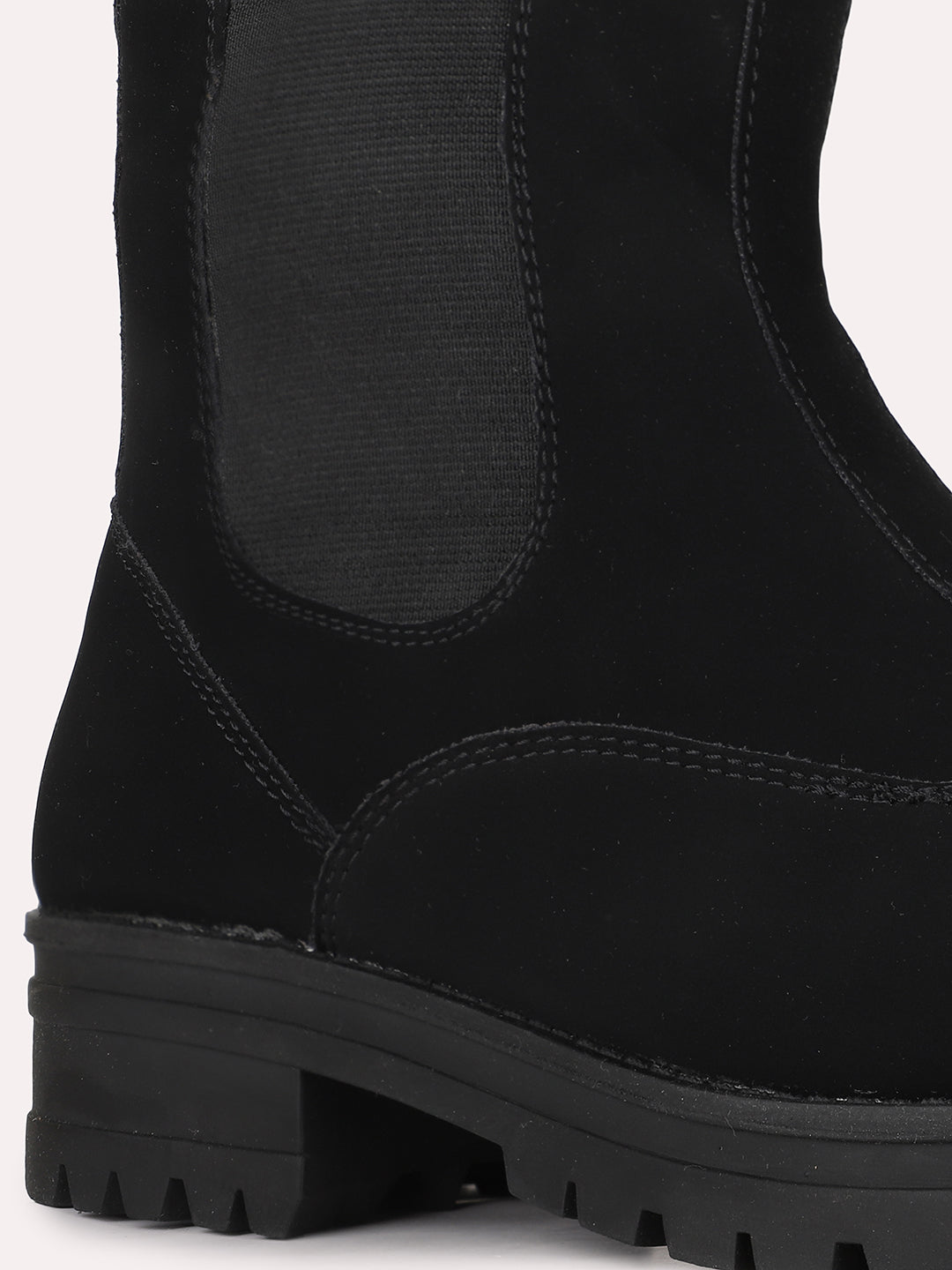 Womens Black Party Wear Solid Round Toe Chelsea Boots
