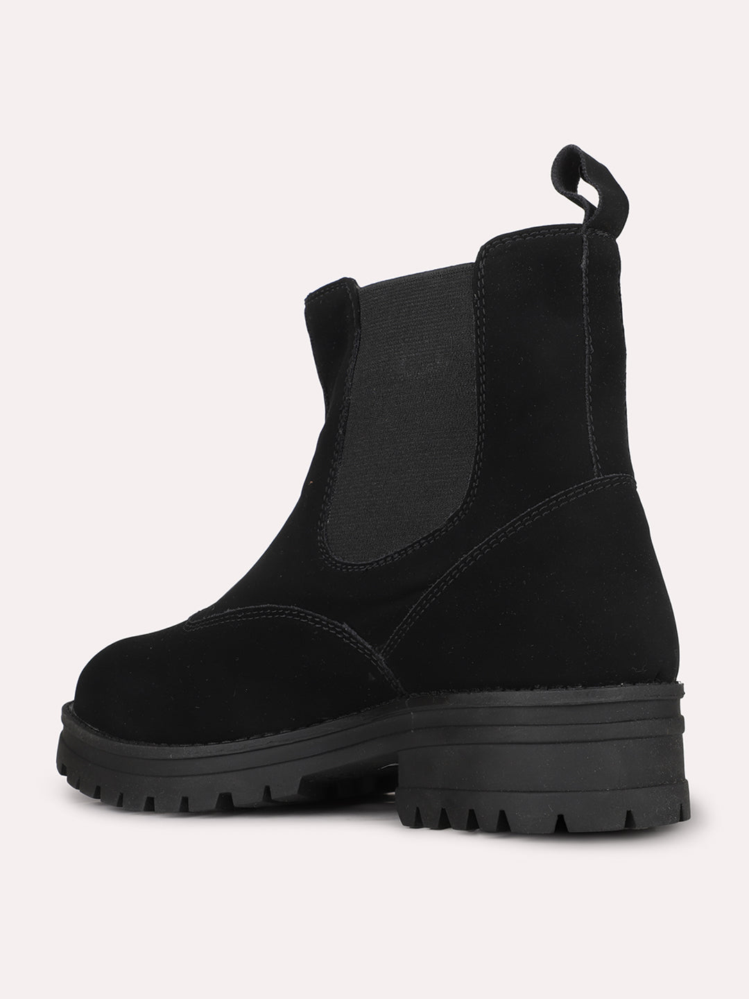 Womens Black Party Wear Solid Round Toe Chelsea Boots
