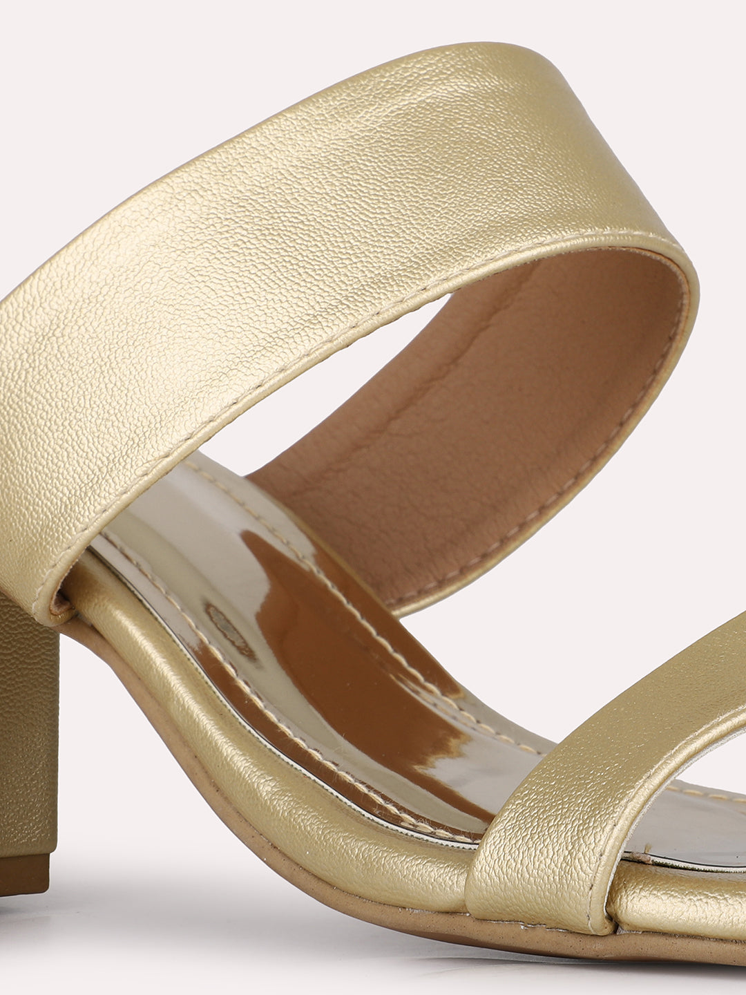 Womens Golden Party Wear Solid Round Toe Block Heel Sandals