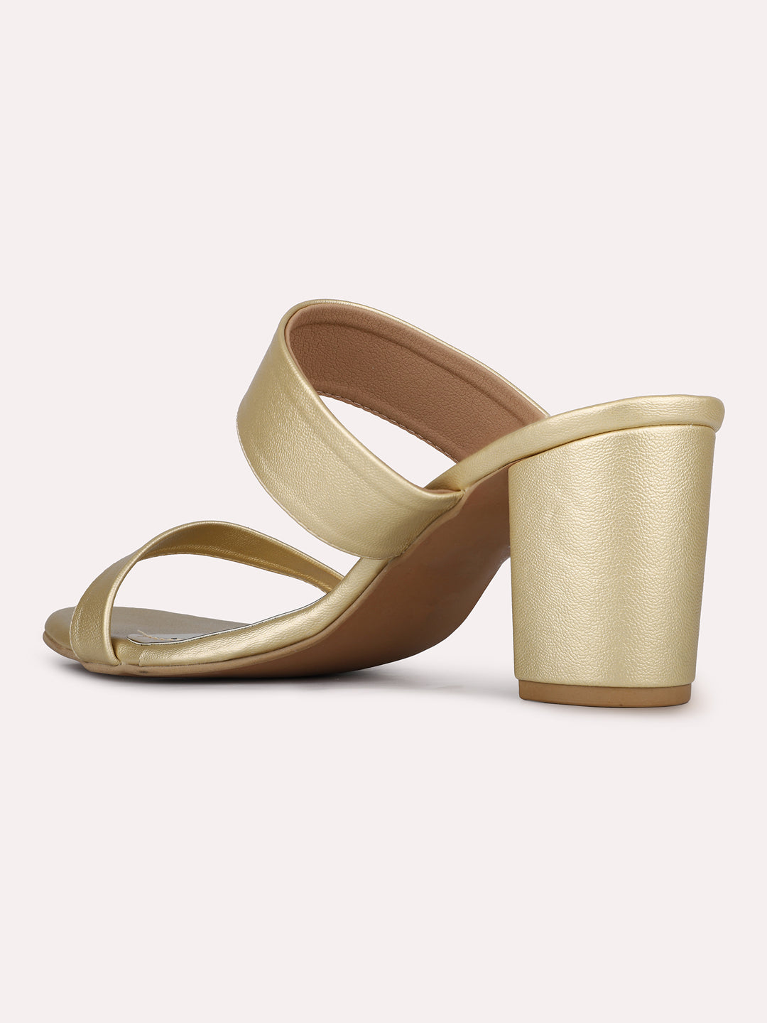 Womens Golden Party Wear Solid Round Toe Block Heels