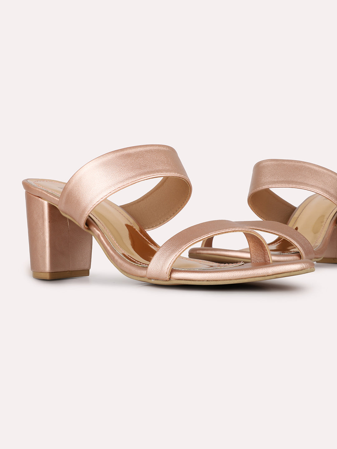 Womens Rose Gold Party Wear Solid Round Toe Block Heel Sandals