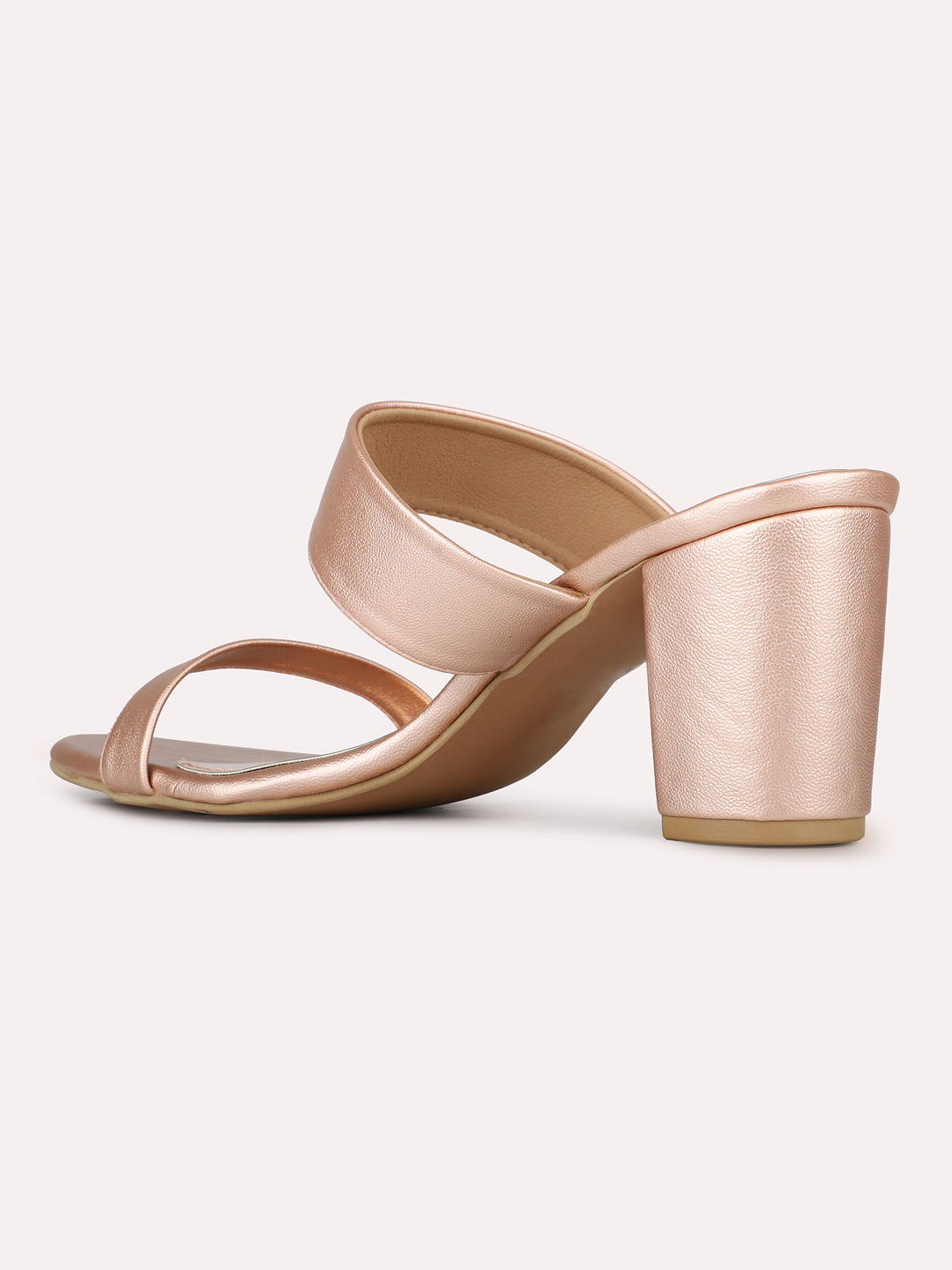 Womens Rose Gold Party Wear Solid Round Toe Block Heel Sandals