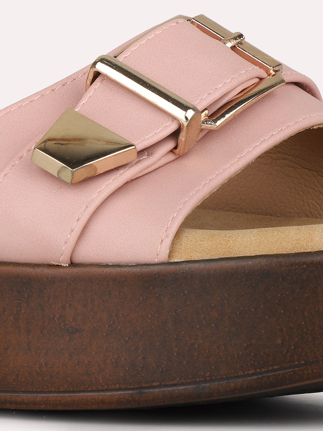 Womens Peach Party Wear Solid Round Toe Block Heels