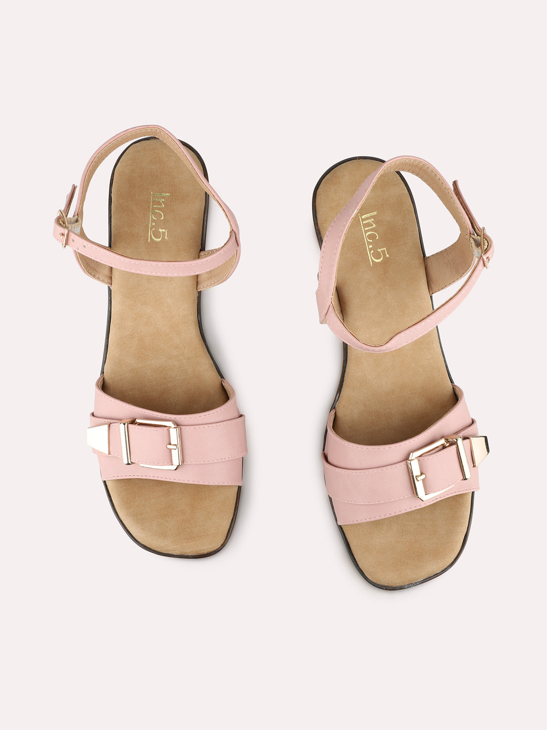 Womens Peach Party Wear Solid Round Toe Block Heels