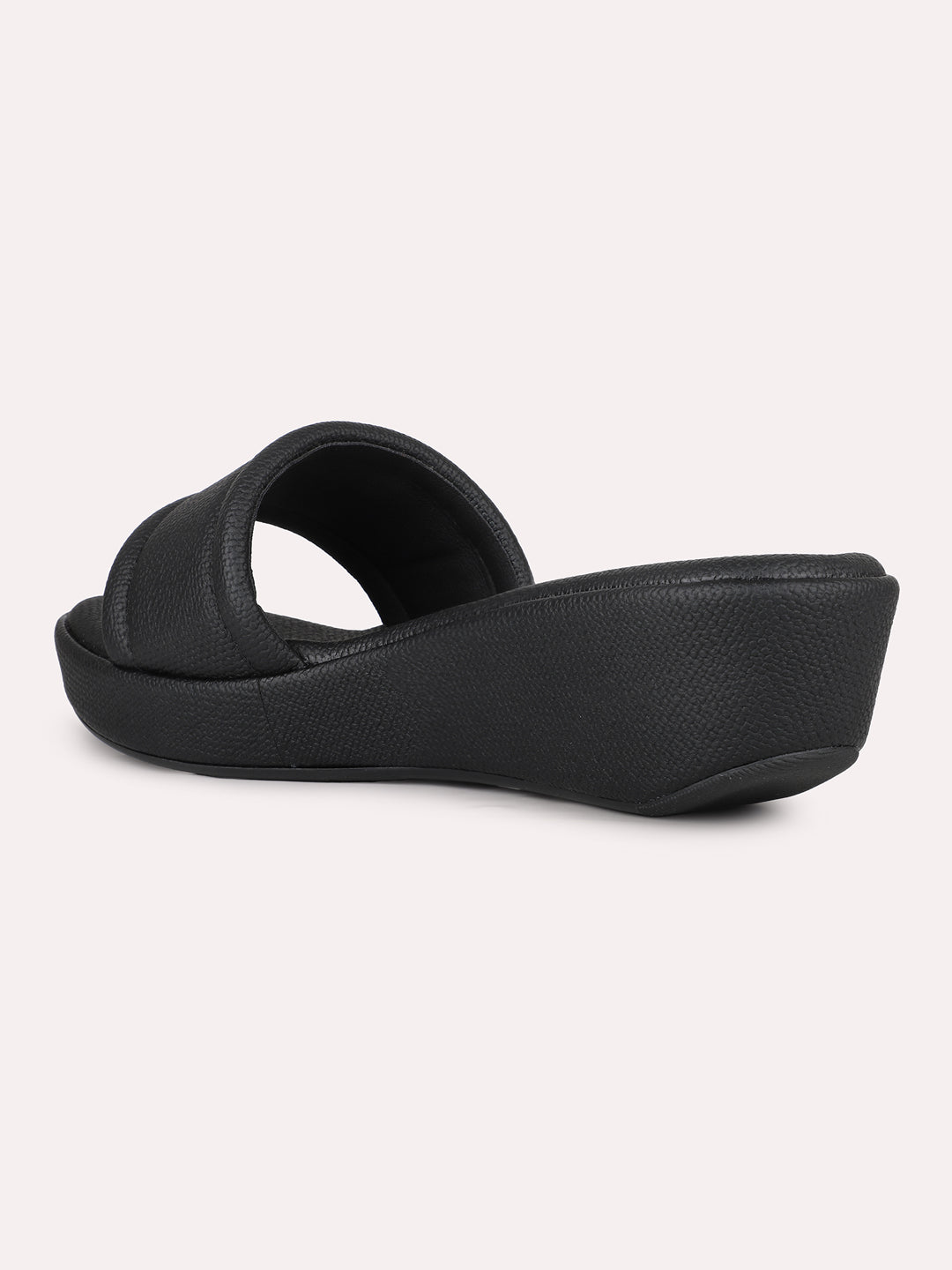 Womens Black Casual Solid Round Toe Wedge Heel Sandals