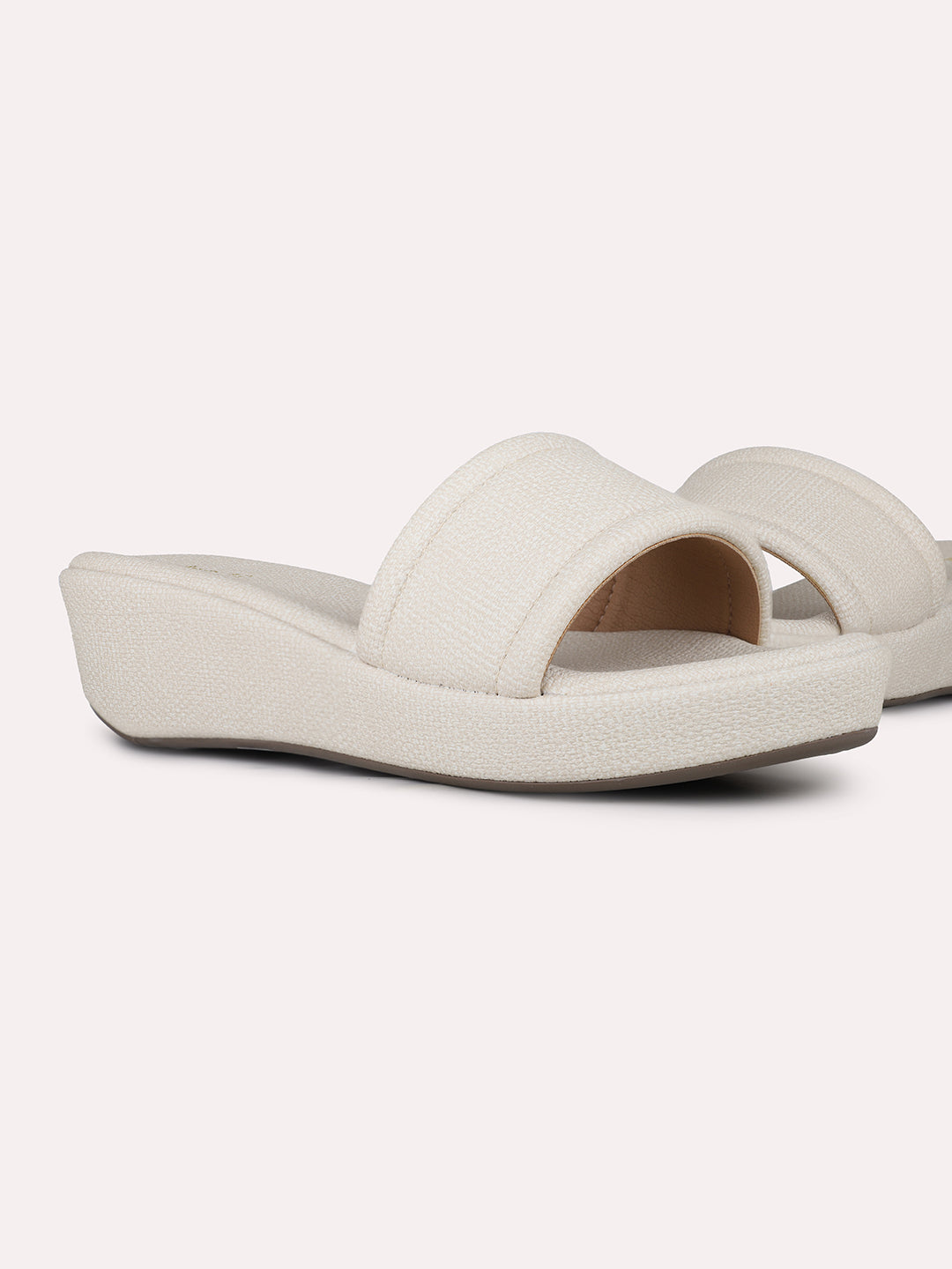 Womens Cream Casual Solid Round Toe Wedge Heel Sandals