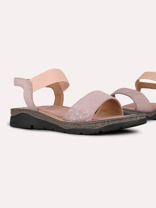 Womens Peach Party Wear Solid Open Toe Flat Sandals