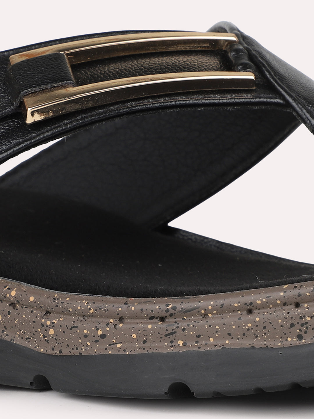 Womens Black Casual Solid T-Strap Flats