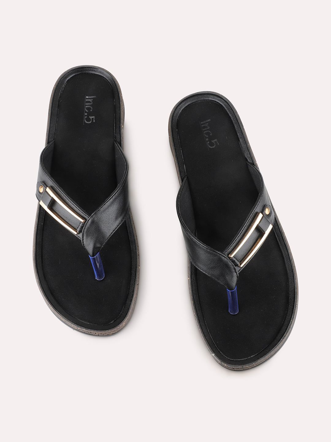 Womens Black Casual Solid T-Strap Flats
