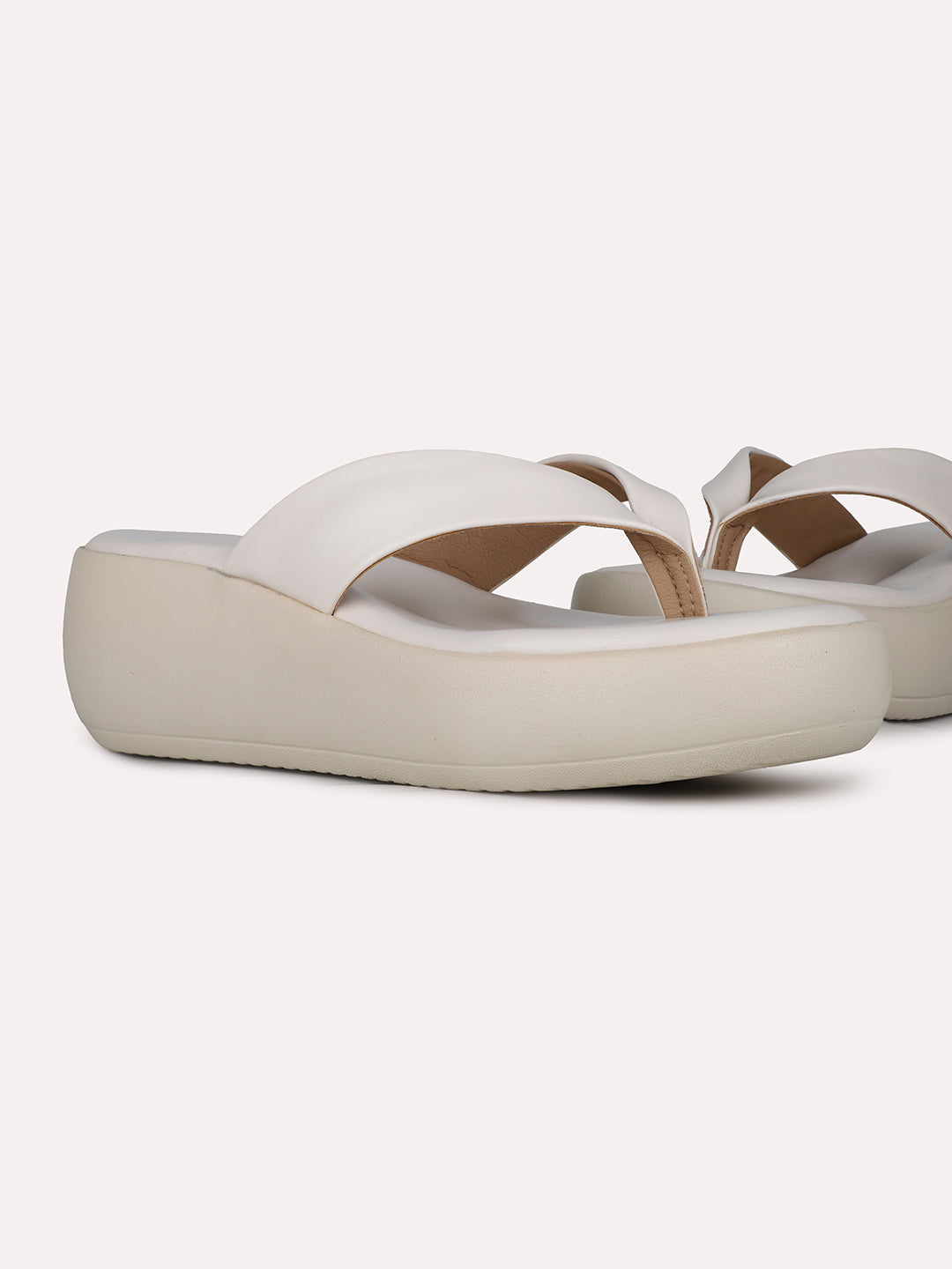 Buy Now Womens Cream Casual Solid Round Toe Wedge Heel Sandals