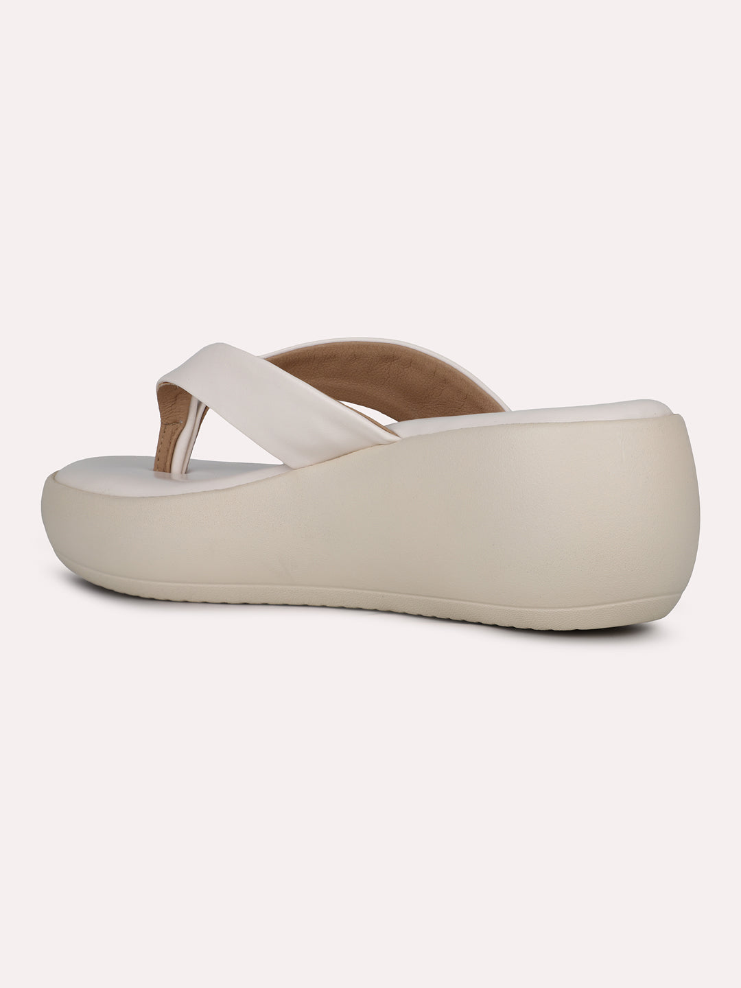 Womens Cream Casual Solid Round Toe Wedge Heel Sandals