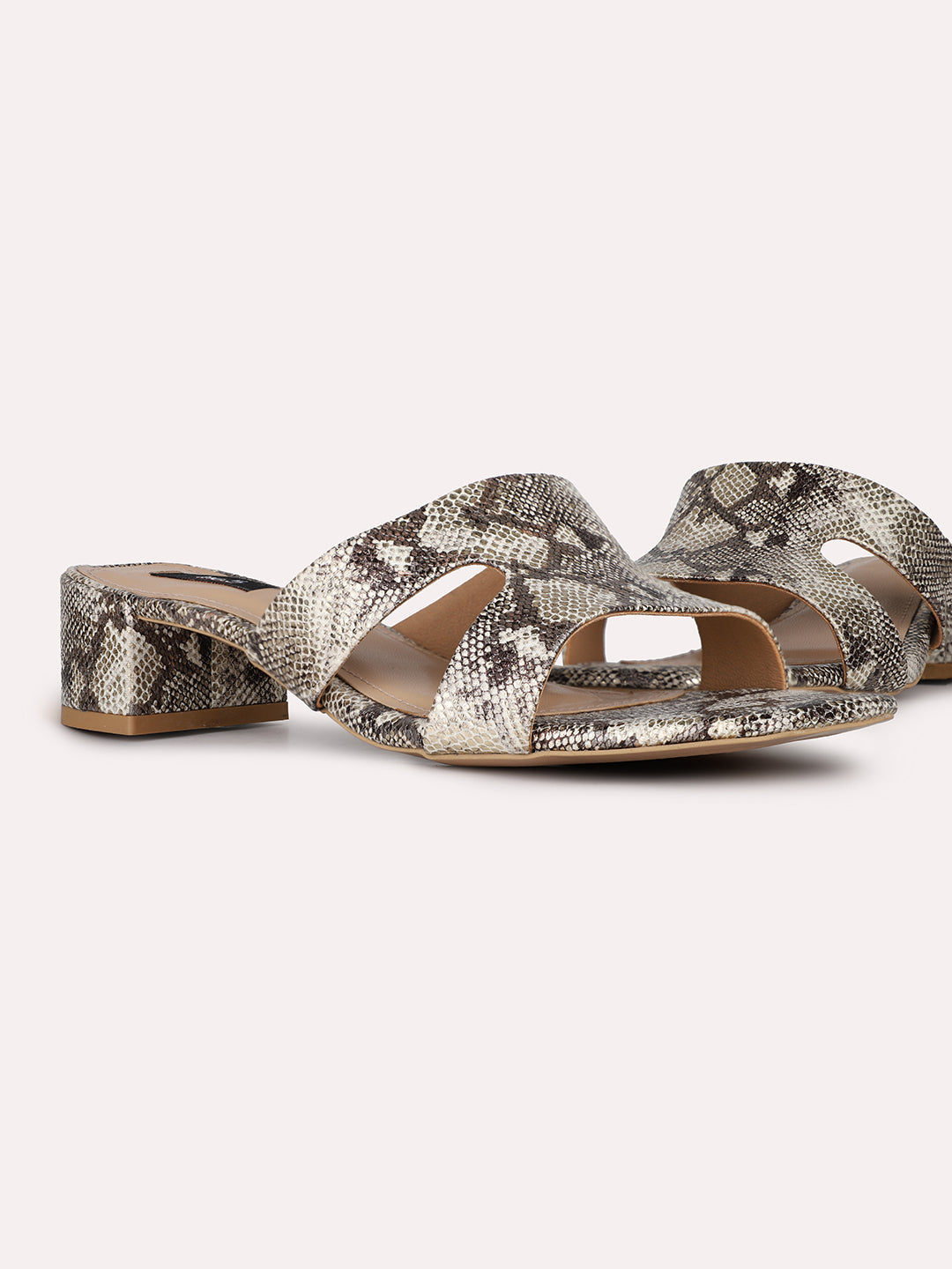 Womens Golden Party Wear Printed Toe Square Toe Block Heel Sandals