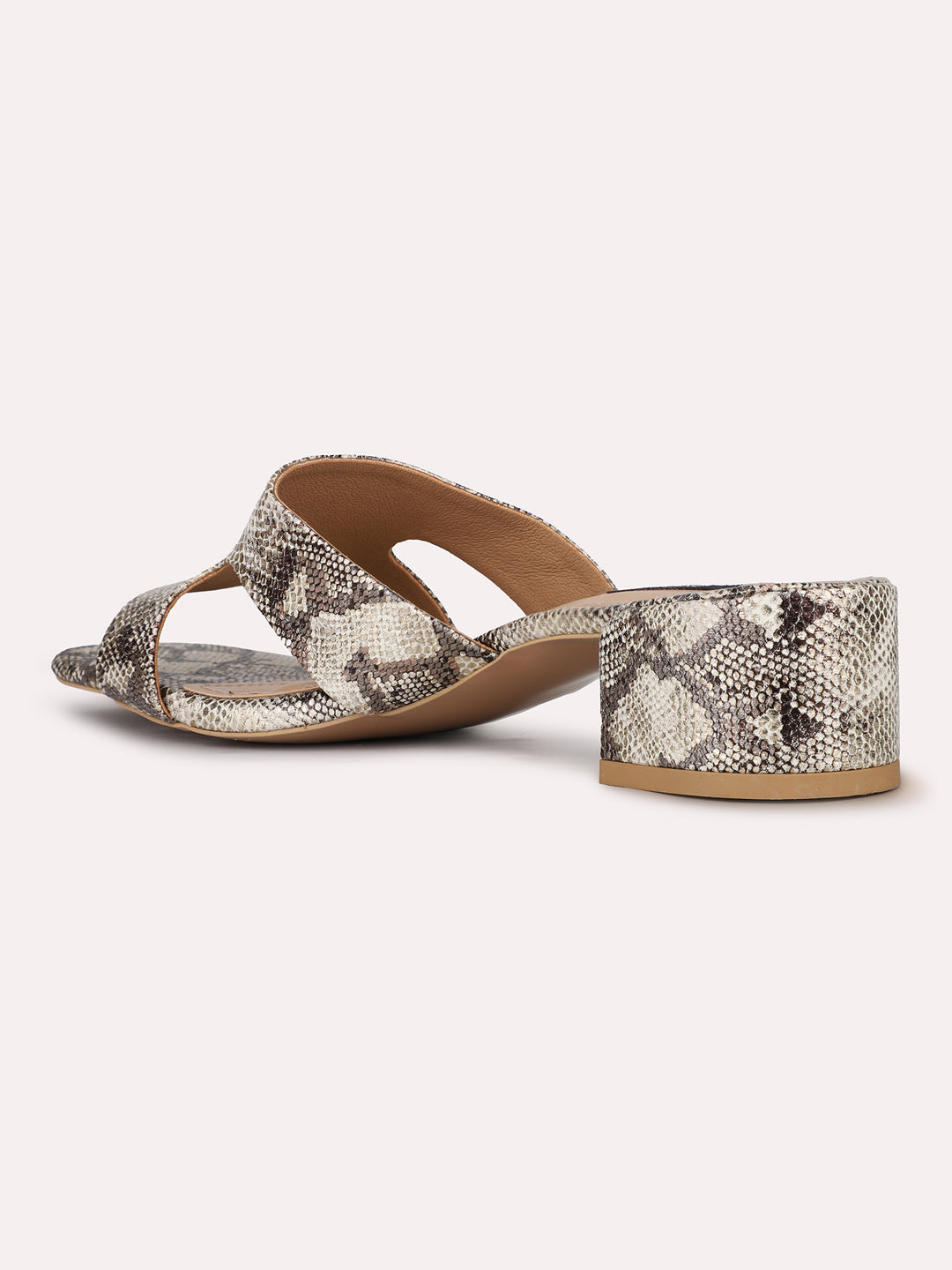 Womens Golden Party Wear Printed Toe Square Toe Block Heels