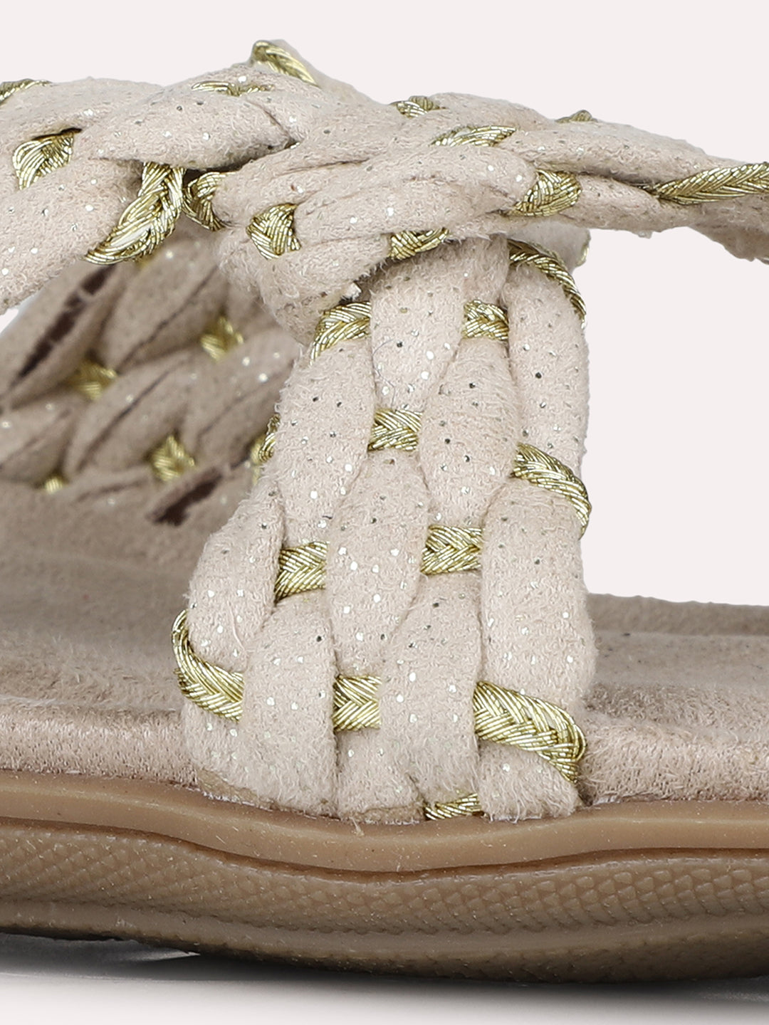 Womens Beige Casual Printed Toe Open Toe Flats