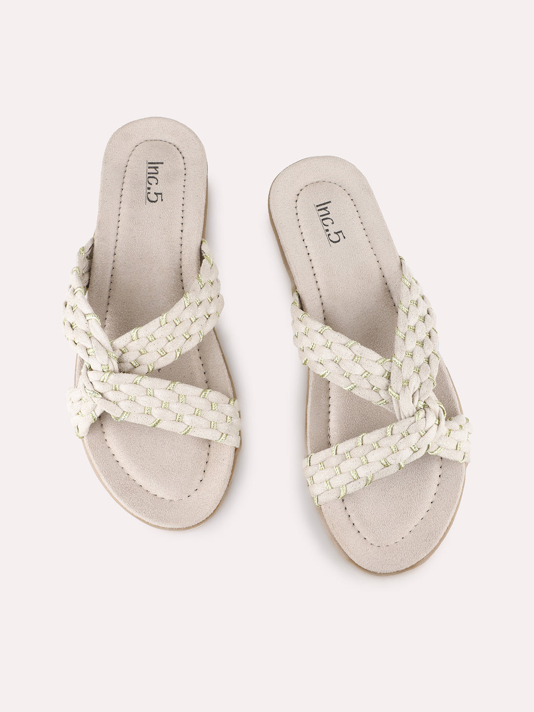 Womens Beige Casual Printed Toe Open Toe Flats