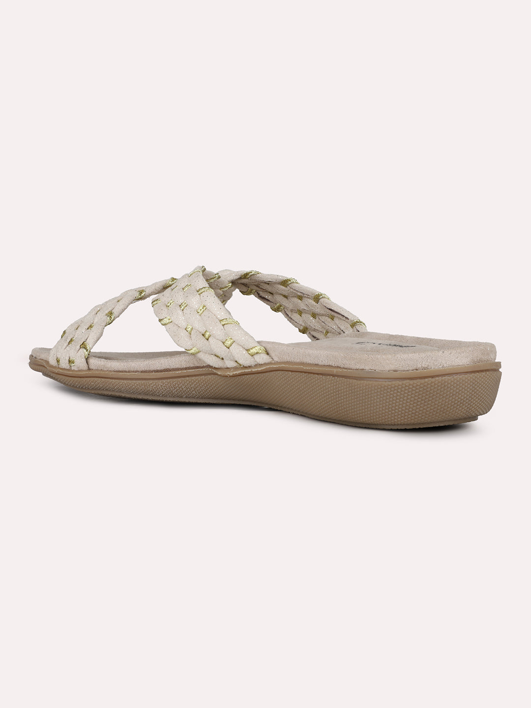 Womens Beige Casual Printed Toe Open Toe Flats