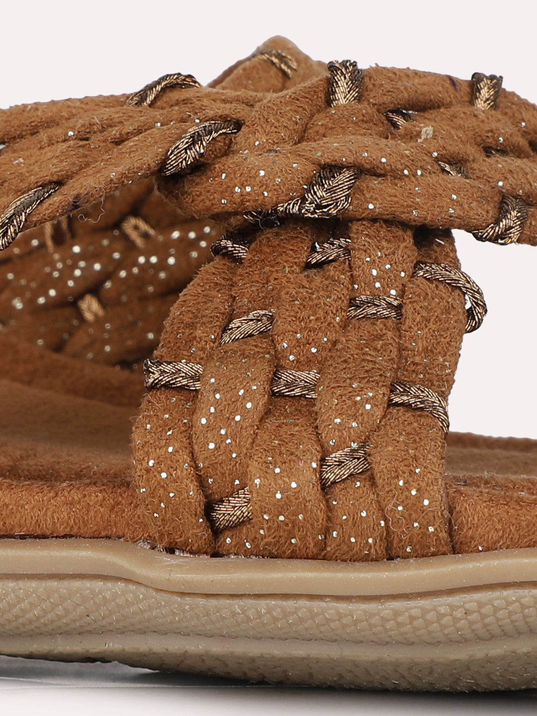 Womens Tan Casual Printed Toe Open Toe Flats