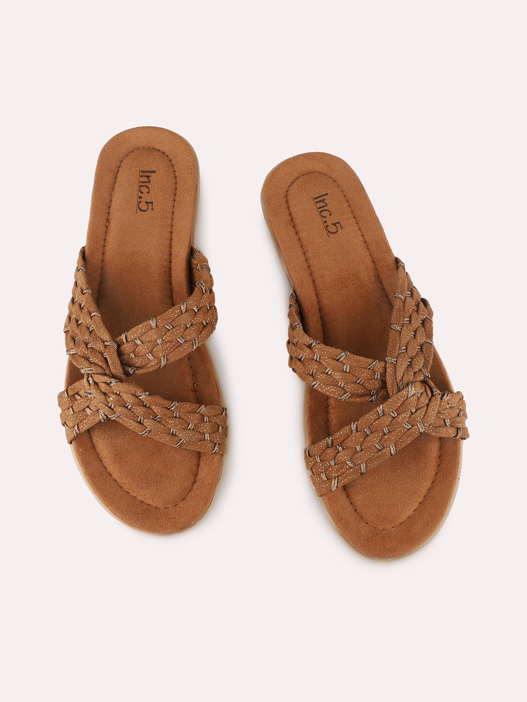 Womens Tan Casual Printed Toe Open Toe Flats