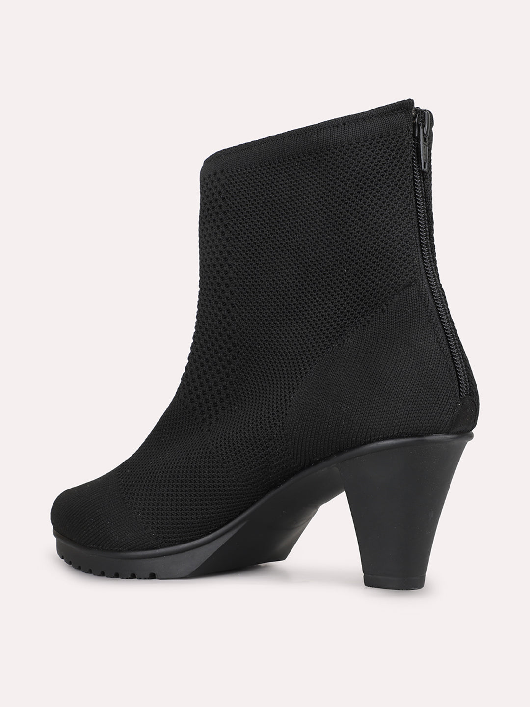 Womens Black Party Wear Solid Round Toe Ankle Boots