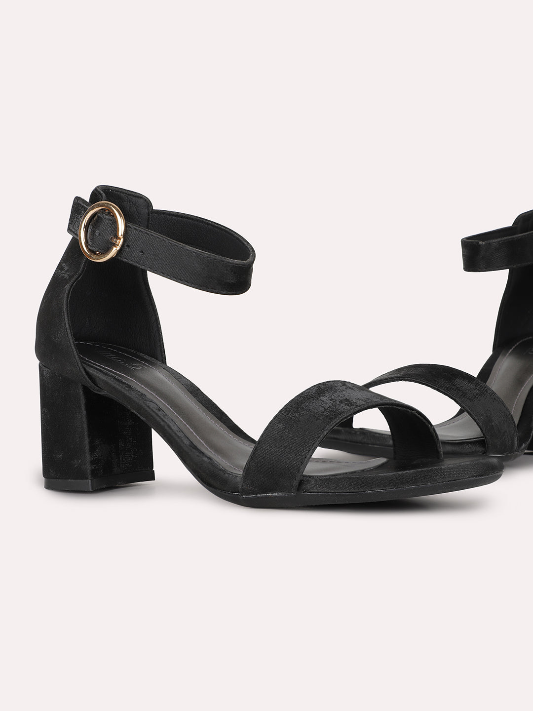 Womens Black Party Wear Solid Round Toe Block Heel Sandals