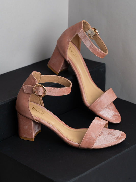 Womens Peach Party Wear Solid Round Toe Block Heel Sandals