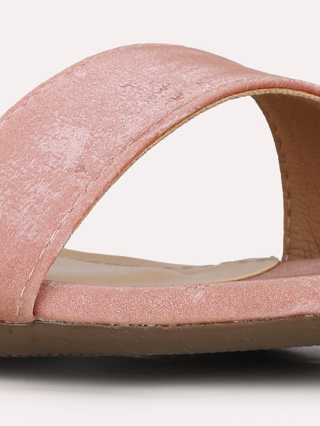 Womens Peach Party Wear Solid Round Toe Block Heels