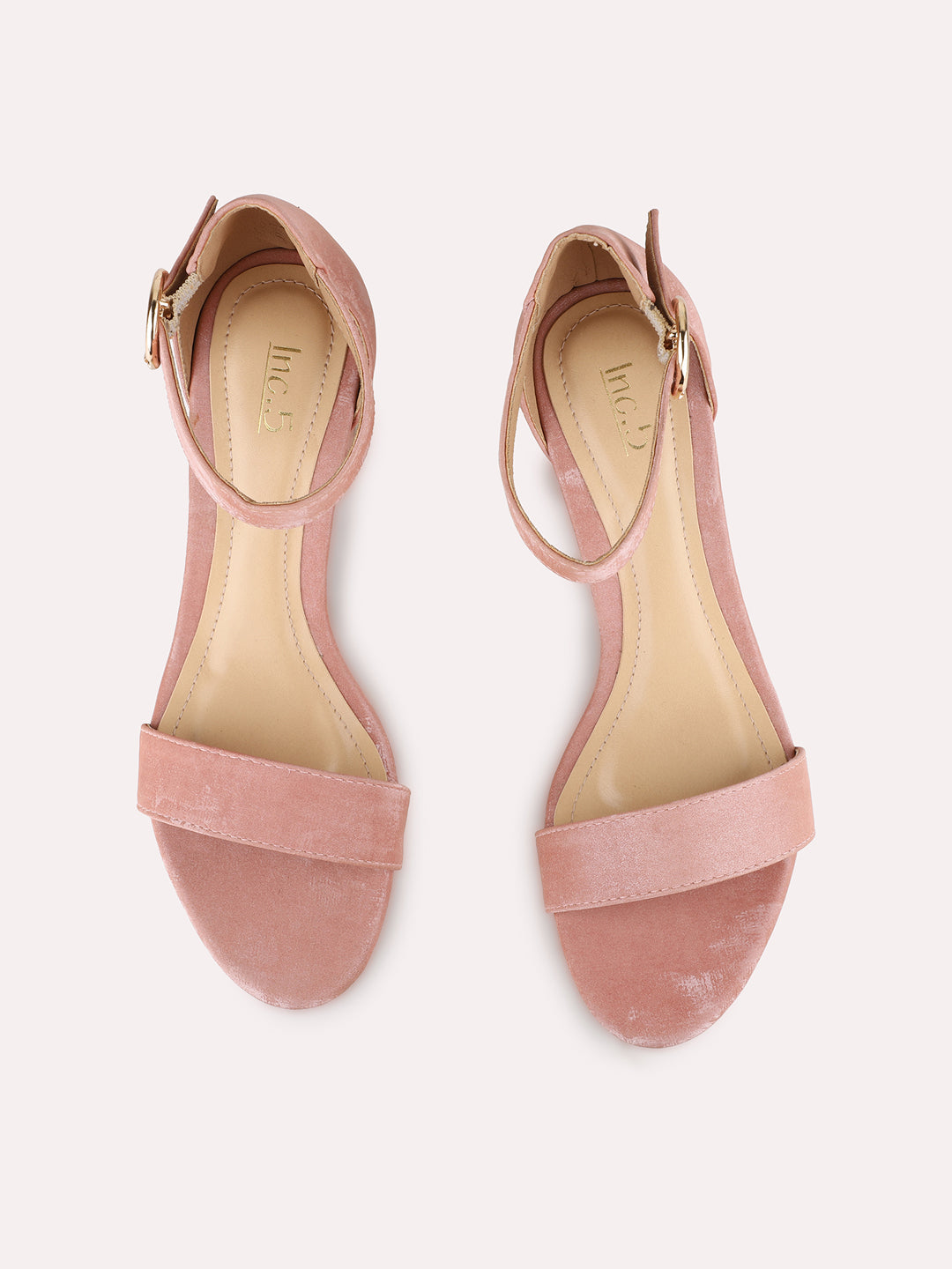 Womens Peach Party Wear Solid Round Toe Block Heels