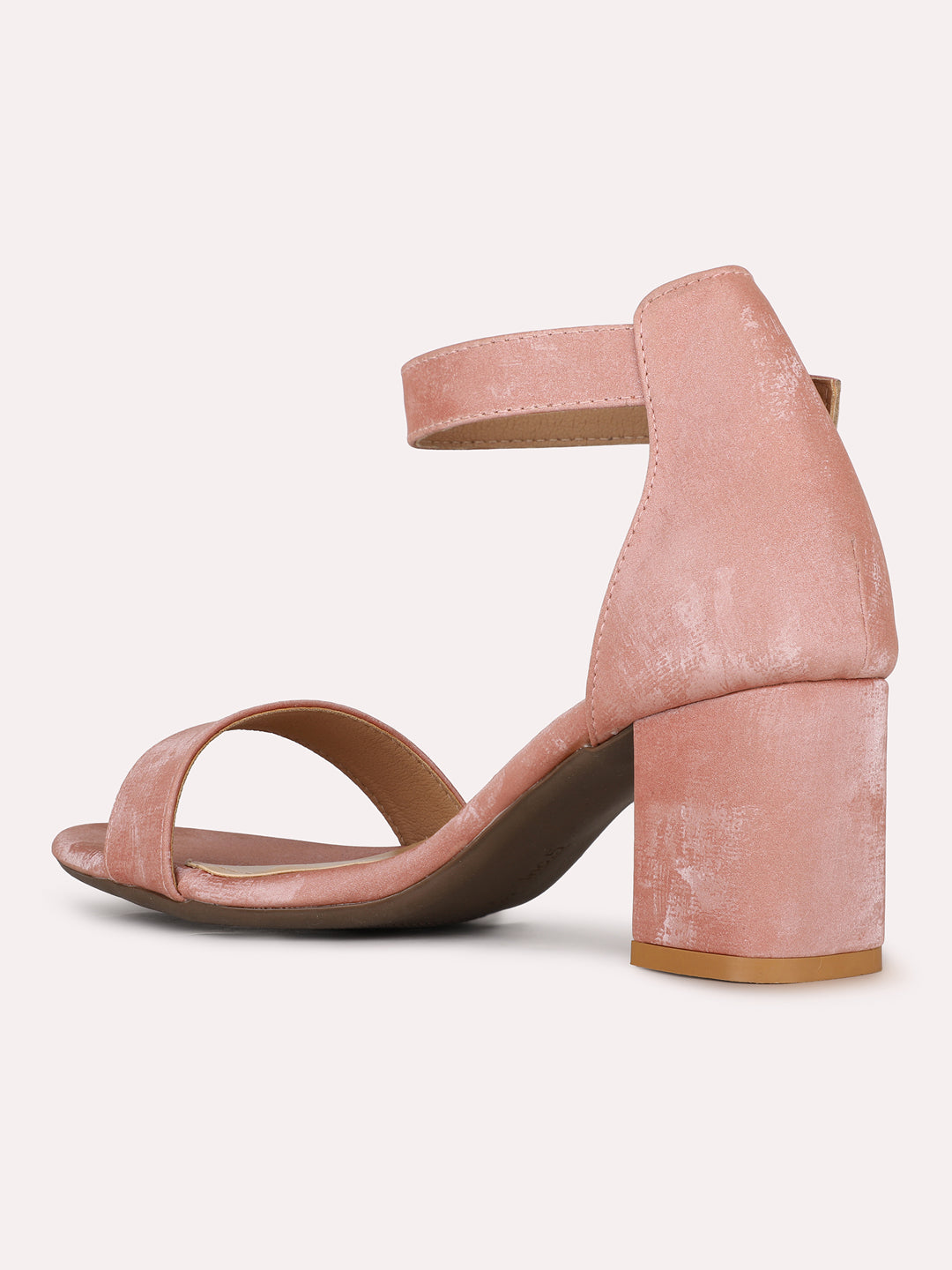 Womens Peach Party Wear Solid Round Toe Block Heel Sandals