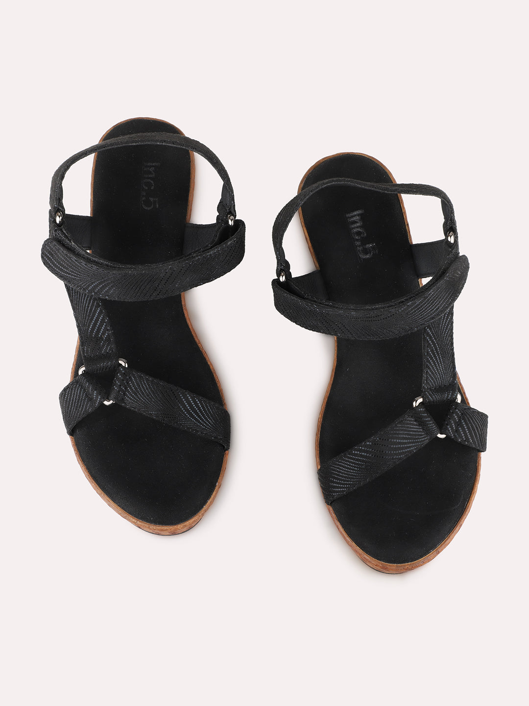 Womens Black Party Wear Solid Round Toe Wedge Heel Sandals