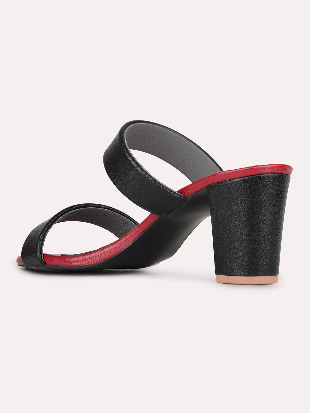 Womens Black Party Wear Solid Square Toe Block Heel Sandals